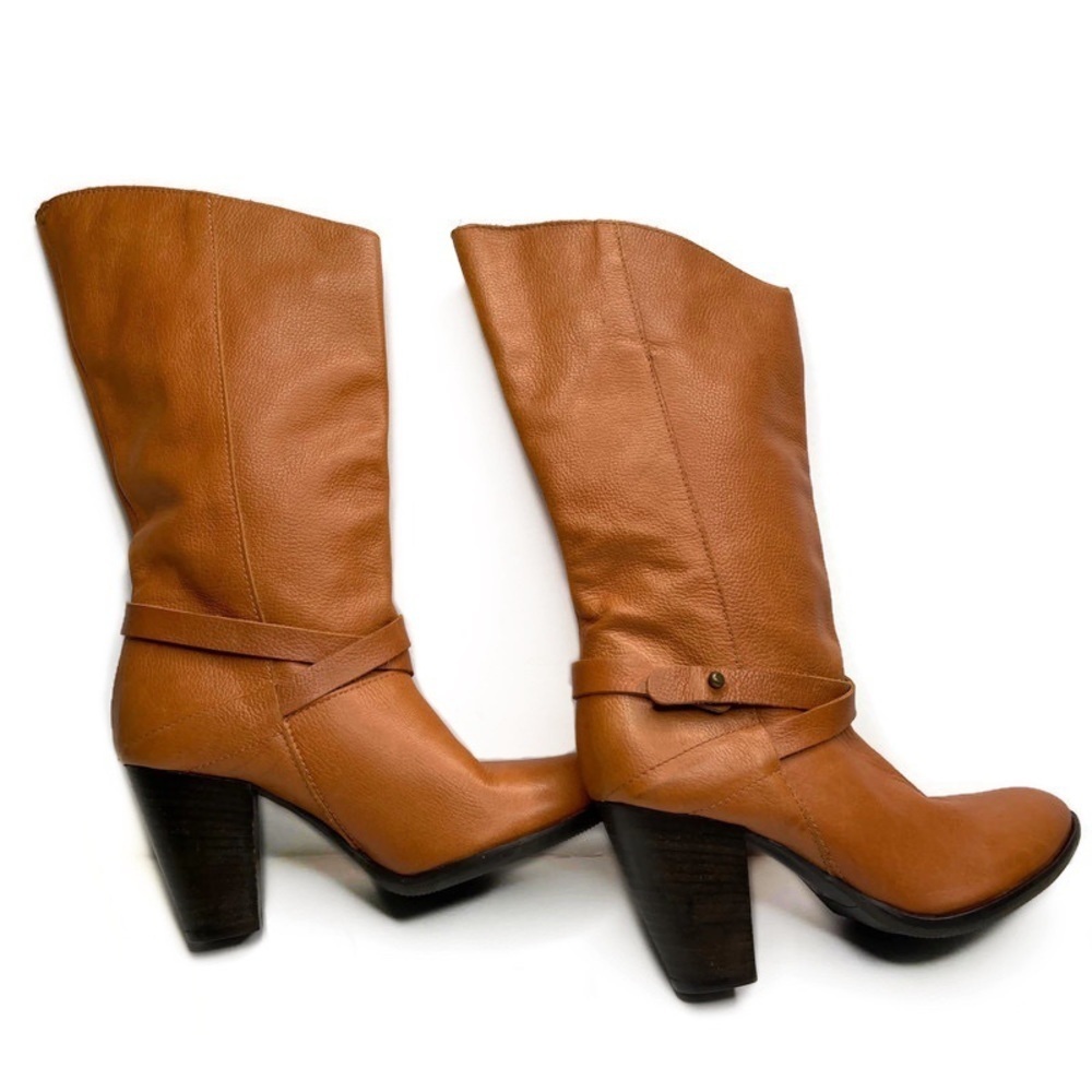 Lilimill Leather Mid Calf Heeled Cognac Boots 36